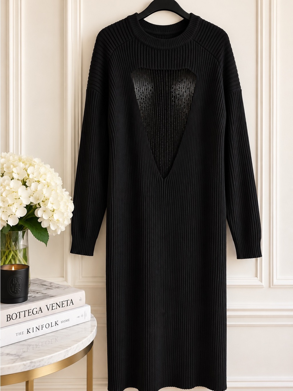 Bottega Veneta Black Ribbed Knit Midi Dress